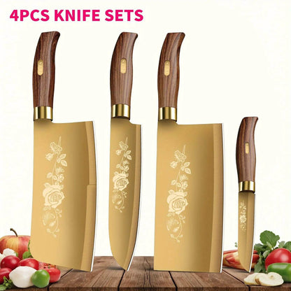 Luxury Gold Kitchen Knife Set - 4-Piece Stainless Steel Blades - Loft&Timber