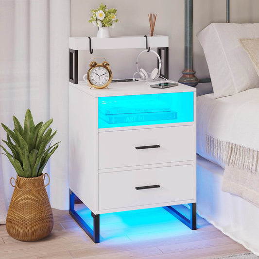 JDPAG Auto LED Nightstand with Wireless Charging Station & USB Ports