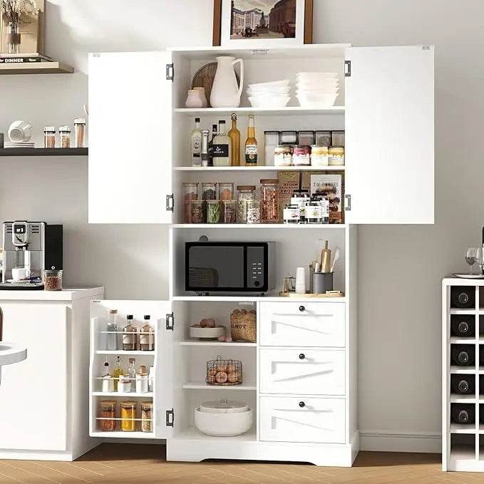 Farmhouse 71 Inch Kitchen Pantry Cabinet, Storage Cabinet with 3 Door Shelves and 3 Drawer, Versatile Storage for Kitchen, Dinin - Loft&Timber