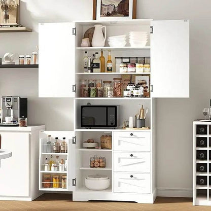 Farmhouse 71 Inch Kitchen Pantry Cabinet, Storage Cabinet with 3 Door Shelves and 3 Drawer, Versatile Storage for Kitchen, Dinin - Loft&Timber