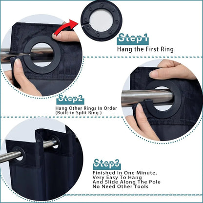 extra wide no hook shower curtain with snap in liner set, 108" x 74" hotel luxury black shower curtains