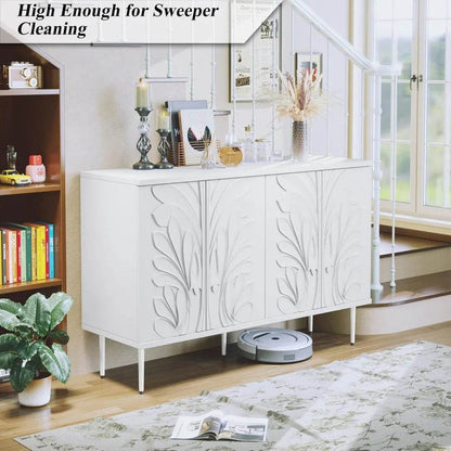 Sideboard Buffet Cabinet with 3D Flower; Accent Cabinet with 4 Doors - Loft&Timber