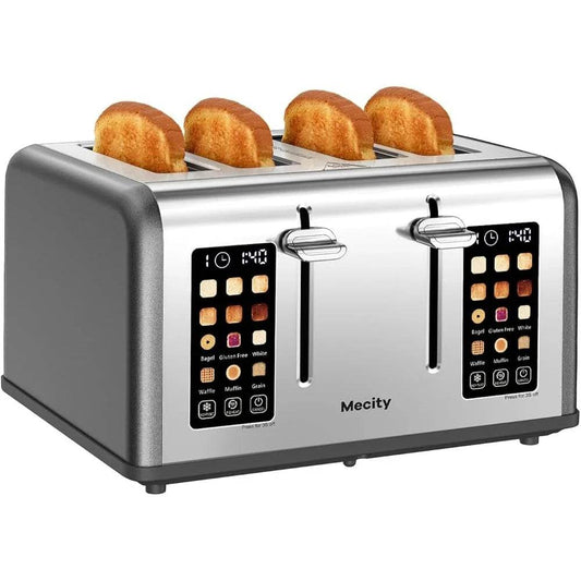 4 Slice Stainless Steel Toaster Touch Screen Dual Control Wide Slots Perfect Bagels Muffins Waffles and Bread