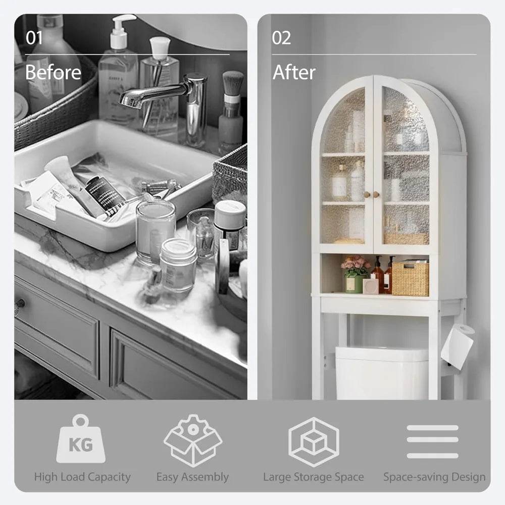 Contemporary 23.7 inch wide storage cabinet with acrylic doors over toilet - Loft&Timber