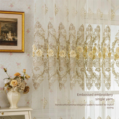 White gauze curtain, luxurious 3D embroidered gauze - Loft&Timber