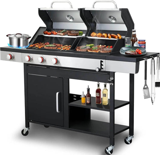 Propane & Charcoal Grill Combo with Cast Iron Grate & Plate - Loft&Timber