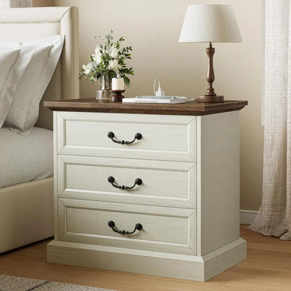 Nightstand with Charging Station, 3 Drawer Night Stand Set of 2, 22 Inch Wider Side Table with Storage, Farmhouse Nightstand wi