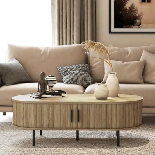 47" Mid Century Modern Coffee Tables with Slatted Door - Loft&Timber