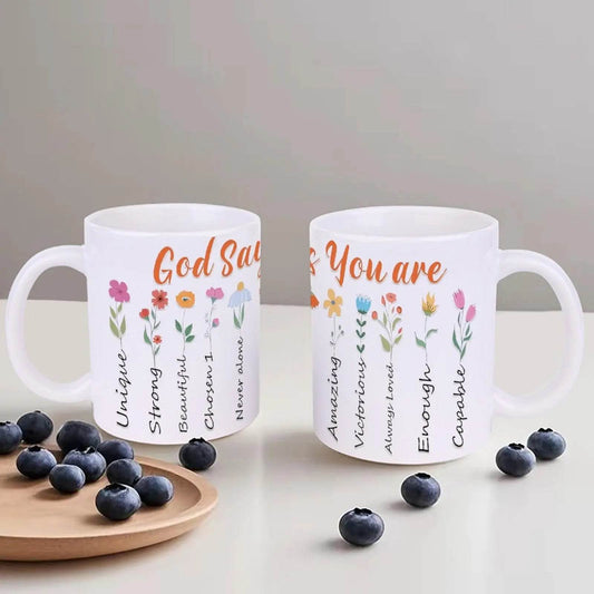 God Says You Are Ceramic Coffee Mug Bible Verse Drinkware, 330ml Cup - Loft&Timber