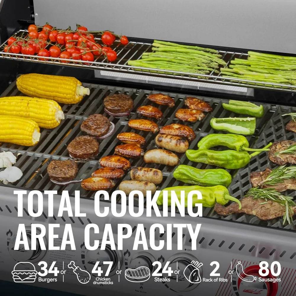 5-Burner Propane Gas Grill with Side and Rear Burners