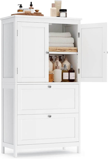 Bathroom Floor Storage Cabinet, Bathroom Storage Unit, Freestanding Cabinet with 2 Drawers and 2 Doors, Adjustable Shelf - Loft&Timber