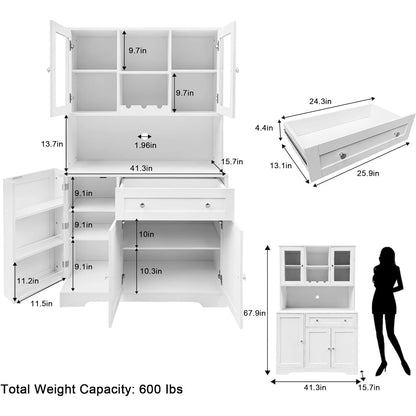 48" High Kitchen Pantry Storage Cabinet with Glass Doors and Shelves - Loft&Timber