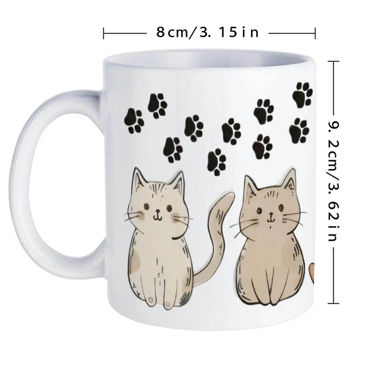 Four Cats With Paw Prints. Espresso Cups, 330ml Coffee Cups - Loft&Timber