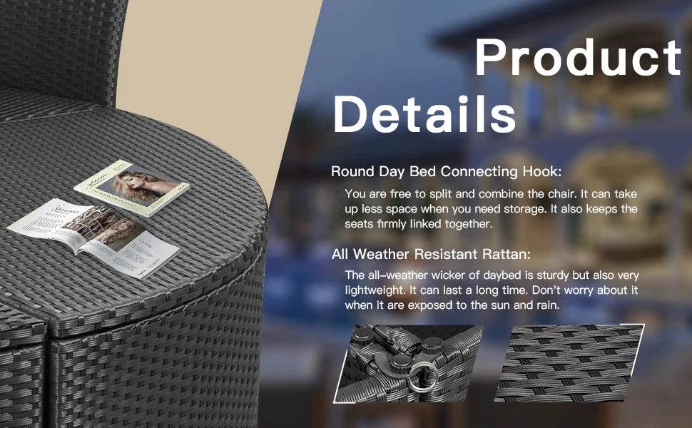 Patio Outdoor Daybed with Retractable Canopy Rattan Wicker Seating - Loft&Timber