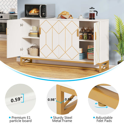 Tribesigns 59" White Gold Buffet Cabinet with Storage - Loft&Timber