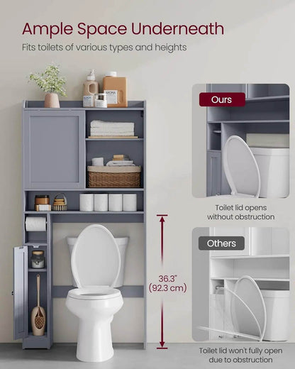 Over The Toilet Storage Shelf, Bathroom Storage Cabinet with Sliding Door, Adjustable Shelves, Toilet Paper Holder, Space-Saving - Loft&Timber