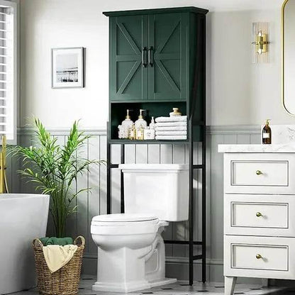 Space-Saving Toilet Storage Cabinet with Barn-Style Doors for Above Toilet Organization - Loft&Timber