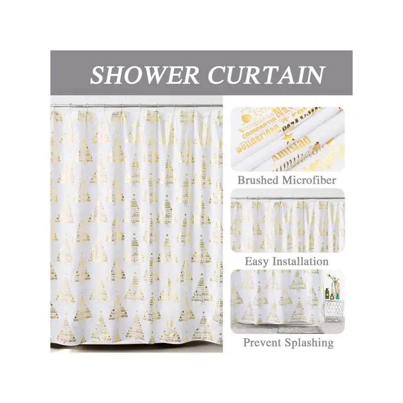 White Holiday Shower Curtain with Gold Foil Print - Loft&Timber
