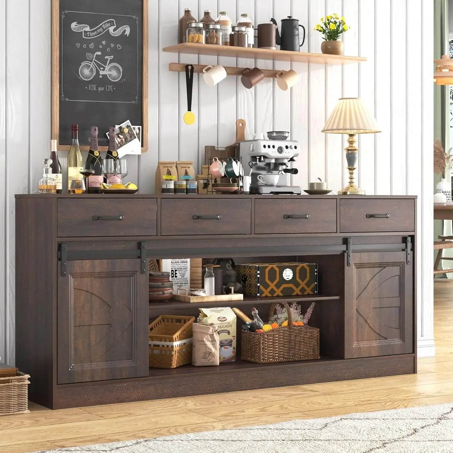 70” Large Sideboard Buffet Cabinet with Storage with 4 Drawers - Loft&Timber