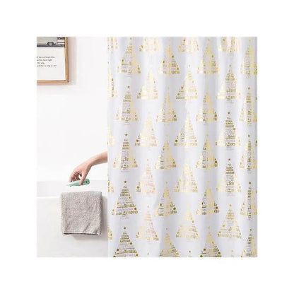 White Holiday Shower Curtain with Gold Foil Print - Loft&Timber