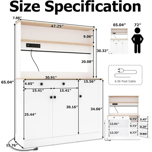 72" Kitchen Pantry Storage Cabinet with Power Outlets - Loft&Timber