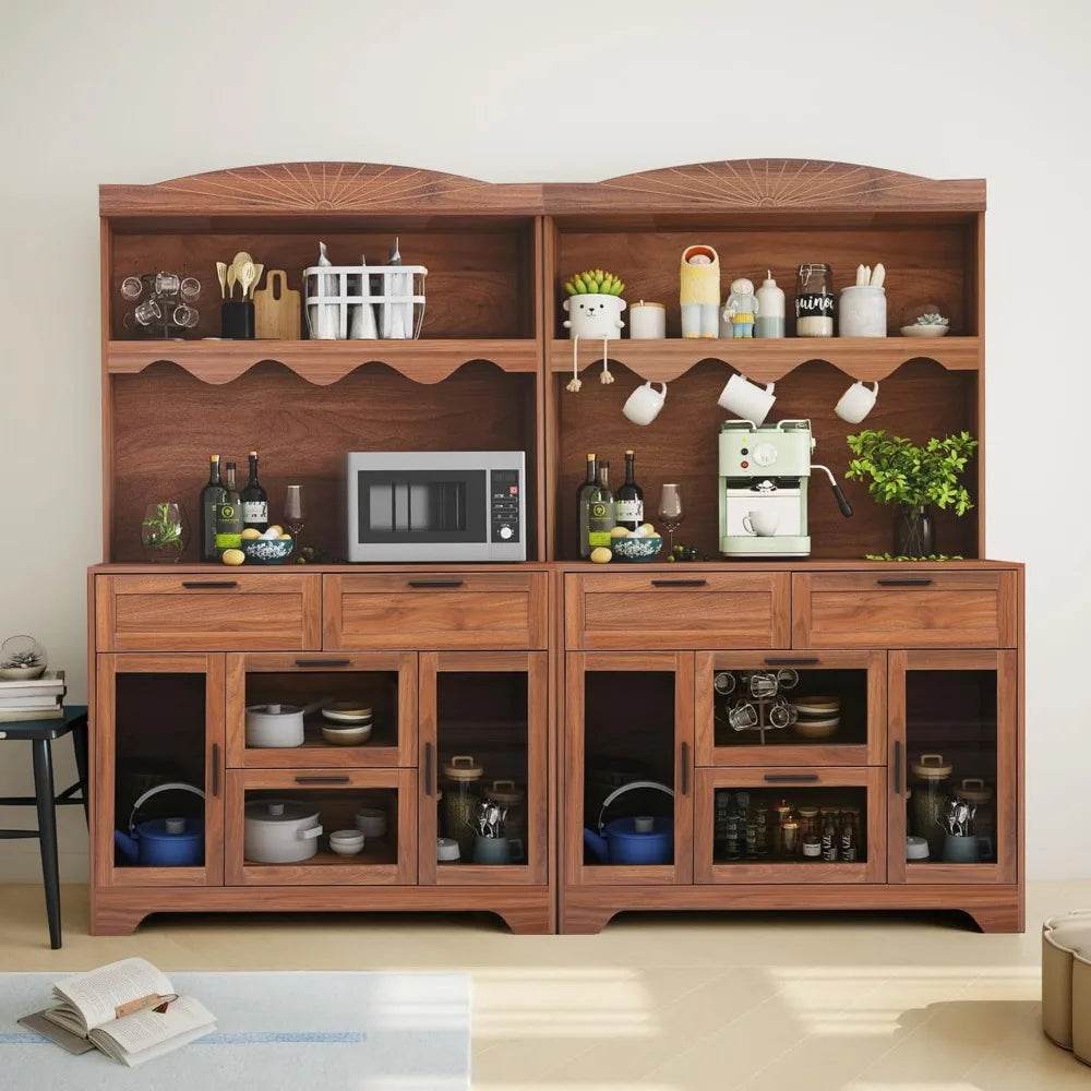 Large Farmhouse Kitchen Pantry Storage Cabinet with Microwave Stand - Loft&Timber