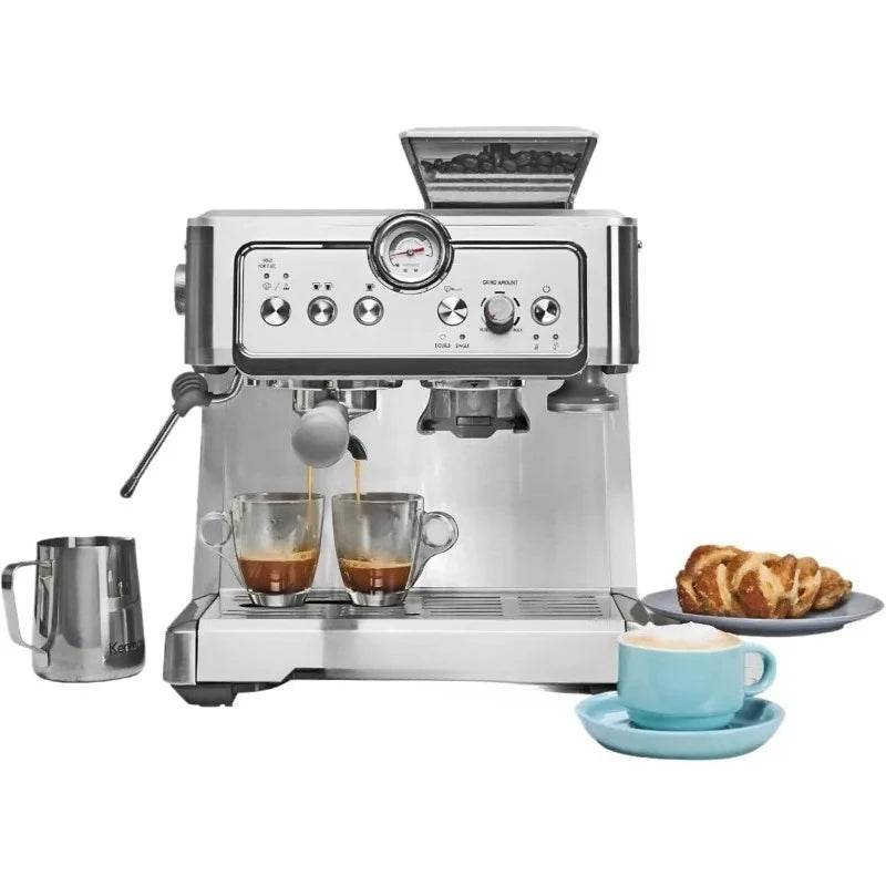 Machine - Semi Automatic Coffee Maker With Auto Tamper, Auto Cleaning, Milk Steamer & Frother, & Bean Grinder - Loft&Timber