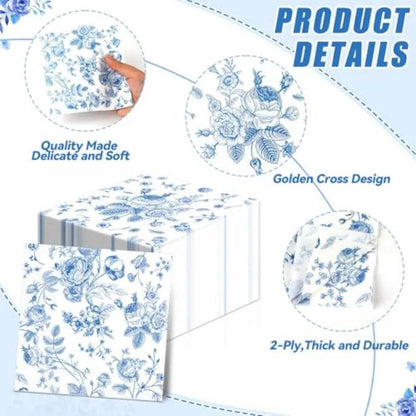 120Pcs Blue Floral napkins - Loft&Timber