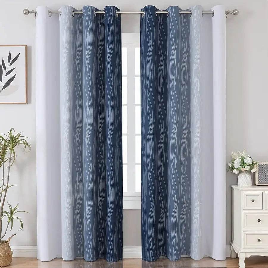 Blue and Grayish White Blackout Curtains 84 Inches Long - Loft&Timber