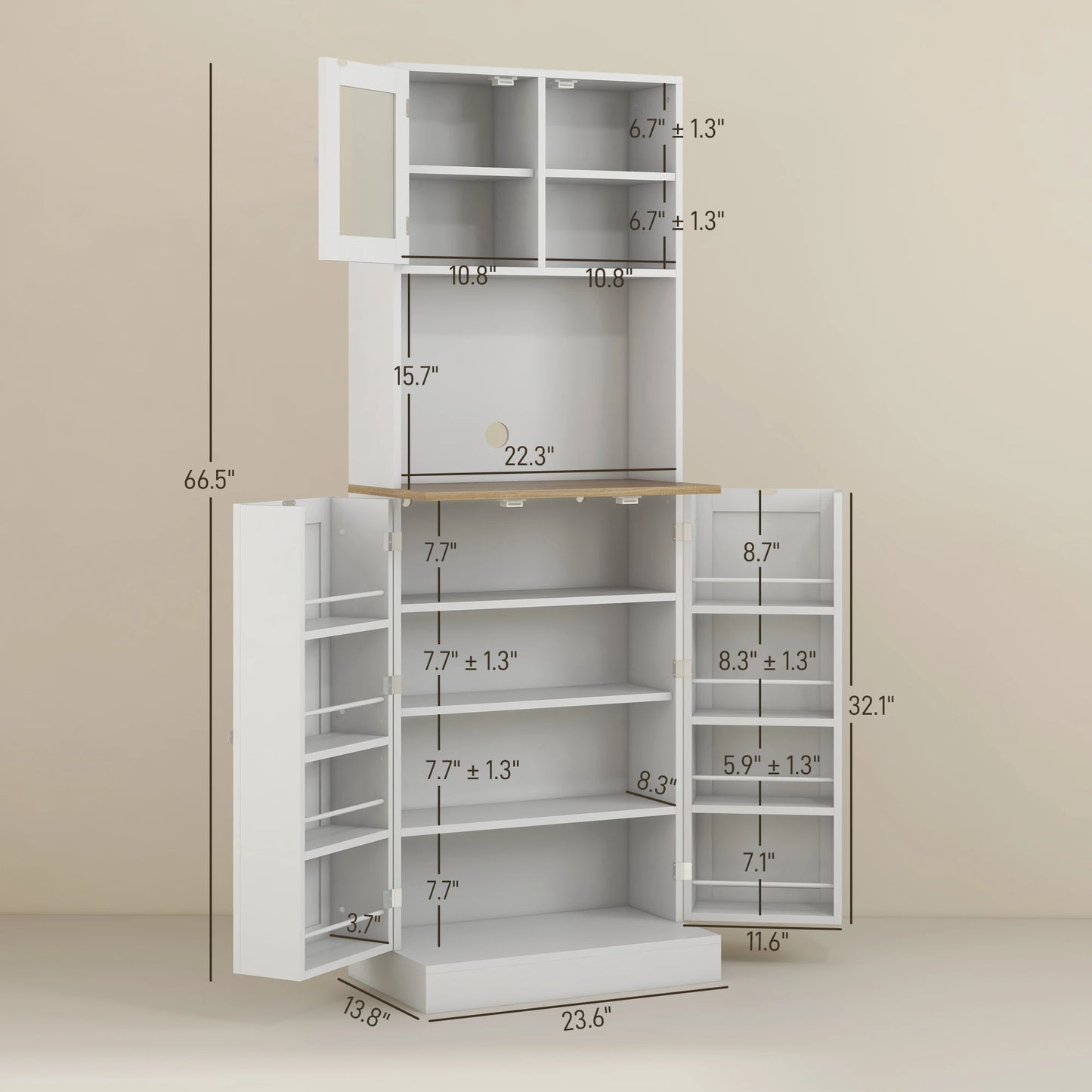 HOMCOM 66.5" Tall Kitchen Pantry Storage Cabinet with Microwave Stand White - Loft&Timber