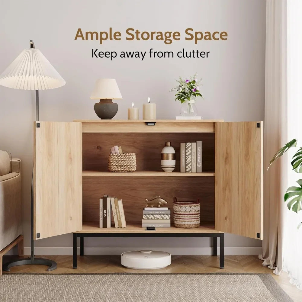 63" Wide Set of 2 Sideboard Cabinet with Natural Rattan Decorated Doors - Loft&Timber