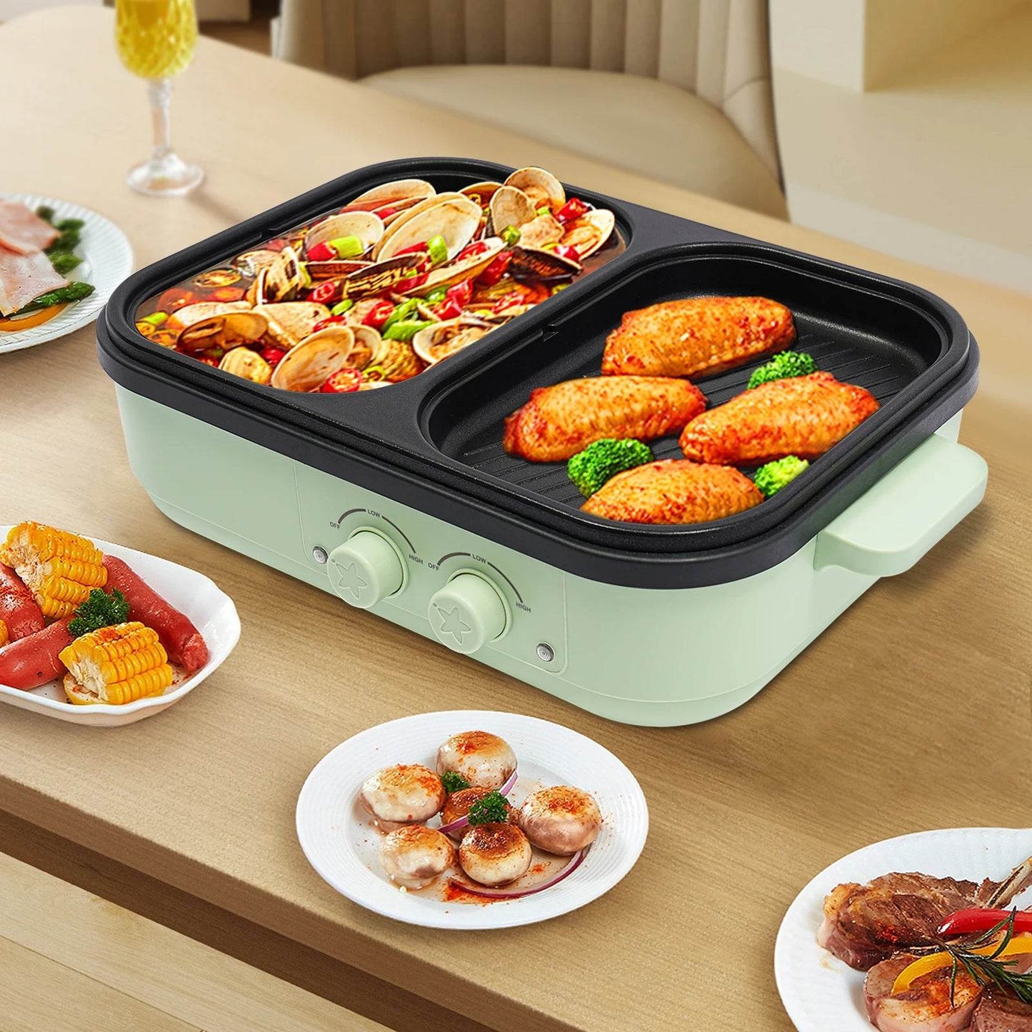 2-In-1 Electric Green Hot Pot,110V - Loft&Timber
