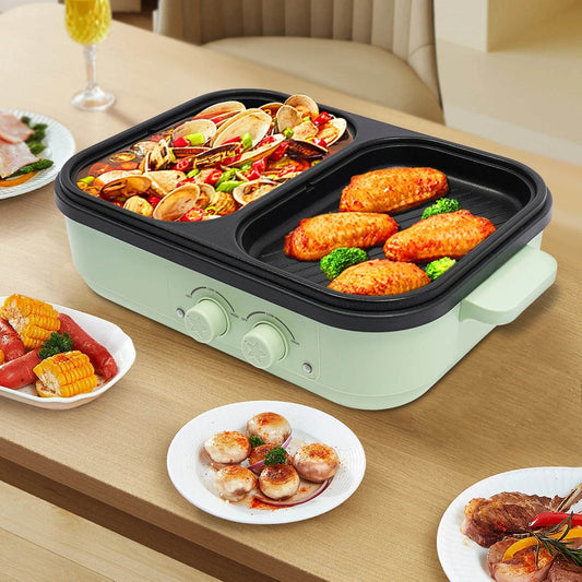 2-In-1 Electric Green Hot Pot,110V