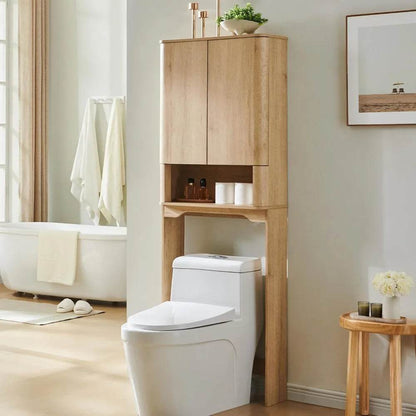 67 Tall Wooden Over-the-Toilet Storage Cabinet with Adjustable Shelves and Handleless Double Doors - Loft&Timber