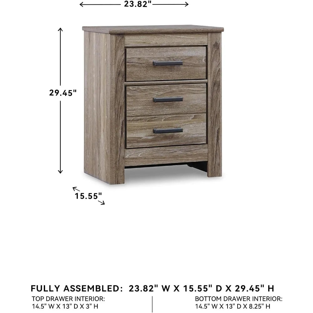 ashley zelen signature rustic modern two-drawer nightstand, 29.45" height, warm gray finish