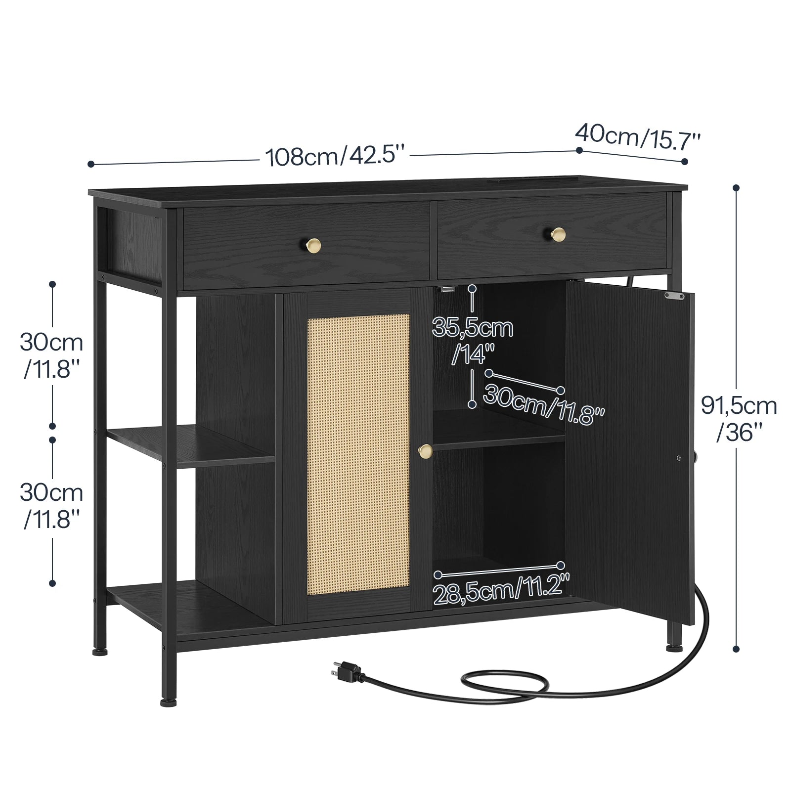 42" HOOBRO Sideboard Buffet Cabinet with Charging Station - Loft&Timber