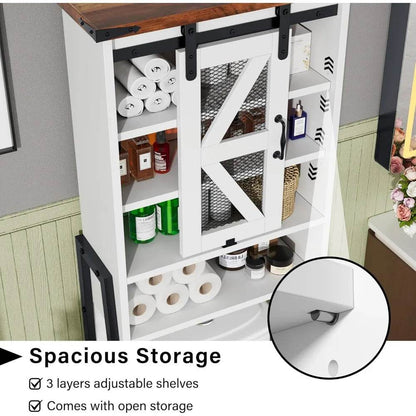 rustic farmhouse-style toilet storage cabinet with adjustable shelves and barn door - Loft&Timber