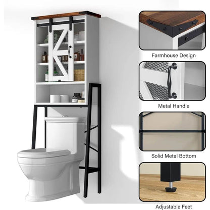 rustic farmhouse-style toilet storage cabinet with adjustable shelves and barn door - Loft&Timber