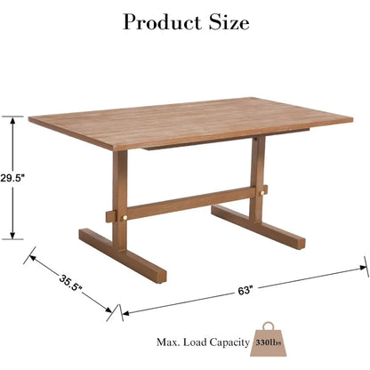 63" Farmhouse Dining Table for 4-6 People, Rectangular Wood Dinner Table - Loft&Timber