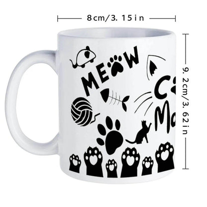 Silhouette Of A Cat's Paw Prints With The Words Meow Cat Mom Meow White Ceramic Sublimation Cups, 11oz Mugs - Loft&Timber