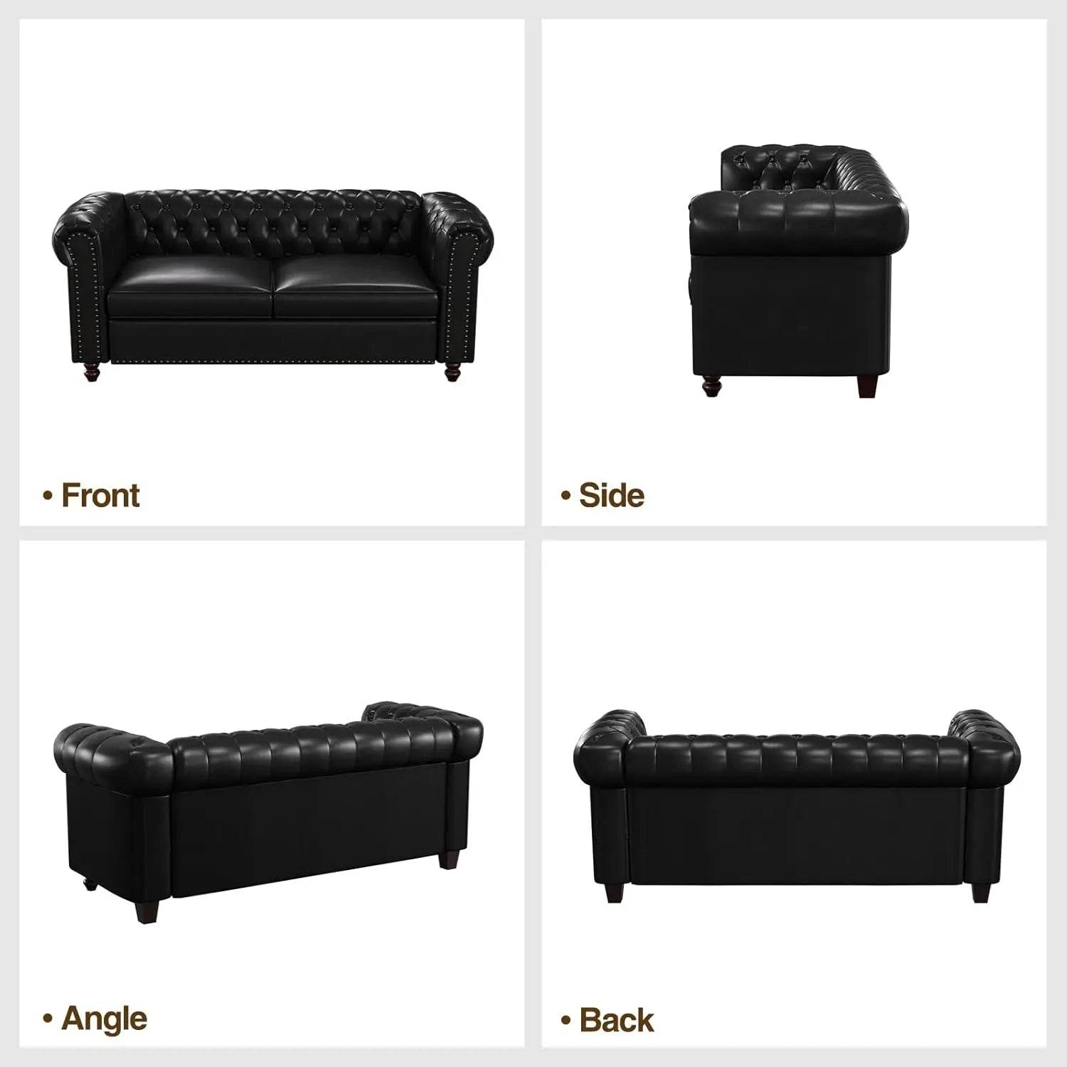 Chesterfield Faux Leather Sofa Couch with Wooden Legs - Loft&Timber