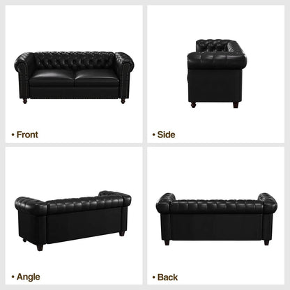 Chesterfield Faux Leather Sofa Couch with Wooden Legs - Loft&Timber