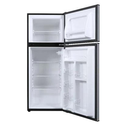Kitchen Helper Galanz 4.6. Cu ft Two Door Mini Refrigerator with Freezer, Stainless Steel, Width 19.13"