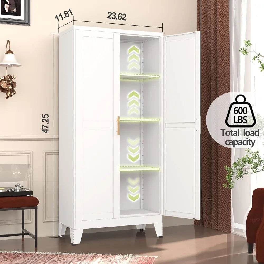 Metal Pantry Cabinet with 2 Door and 3 Adjustable Shelves - Loft&Timber