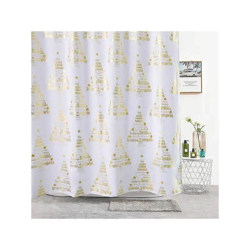 White Holiday Shower Curtain with Gold Foil Print - Loft&Timber