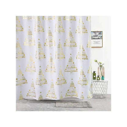 White Holiday Shower Curtain with Gold Foil Print - Loft&Timber