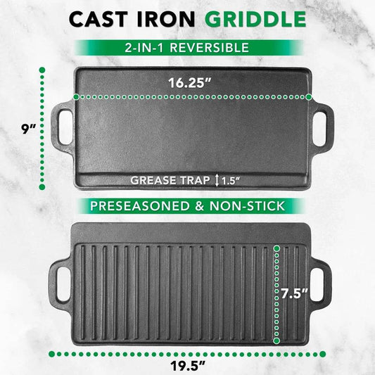 2-in-1 Reversible Cast Iron Griddle - Loft&Timber