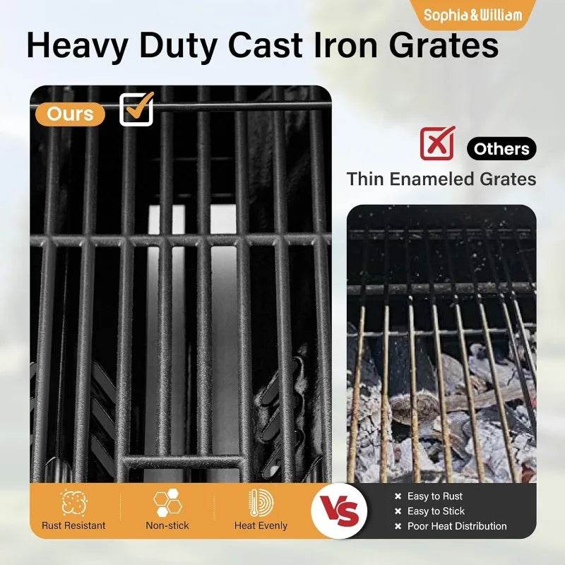 6-Burner Propane BBQ Grill, Porcelain Cast Iron Grates & Side Burner, Black - Loft&Timber