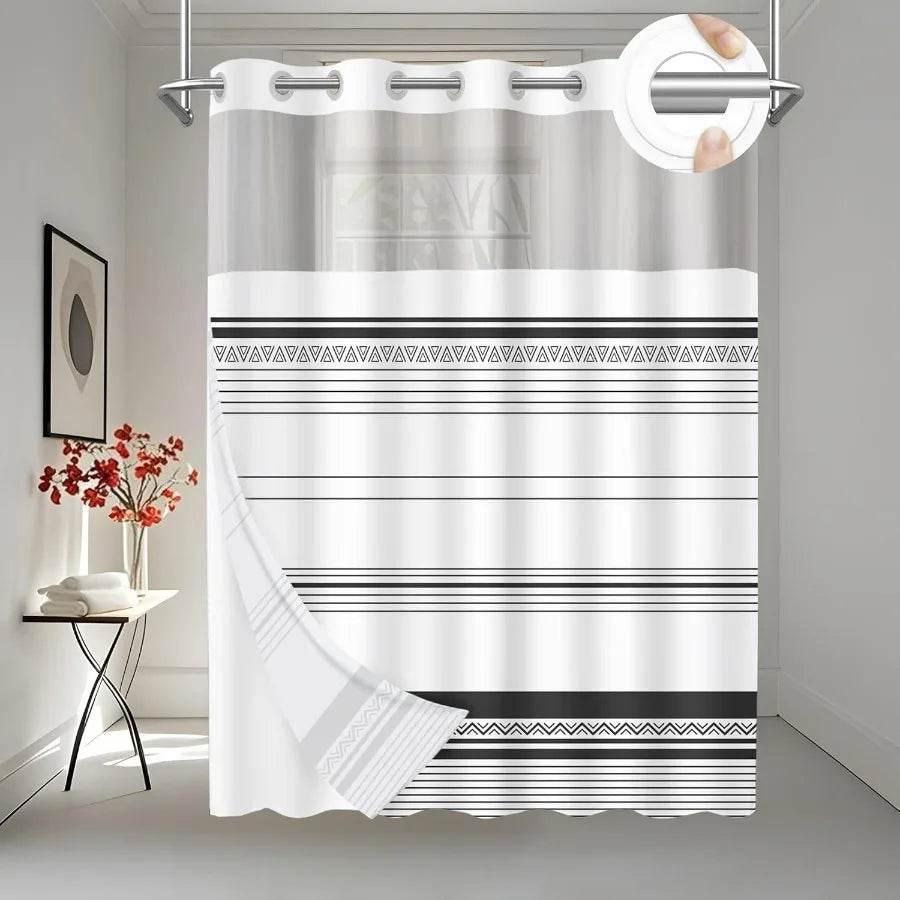 Modern Boho Black Striped Shower Curtain