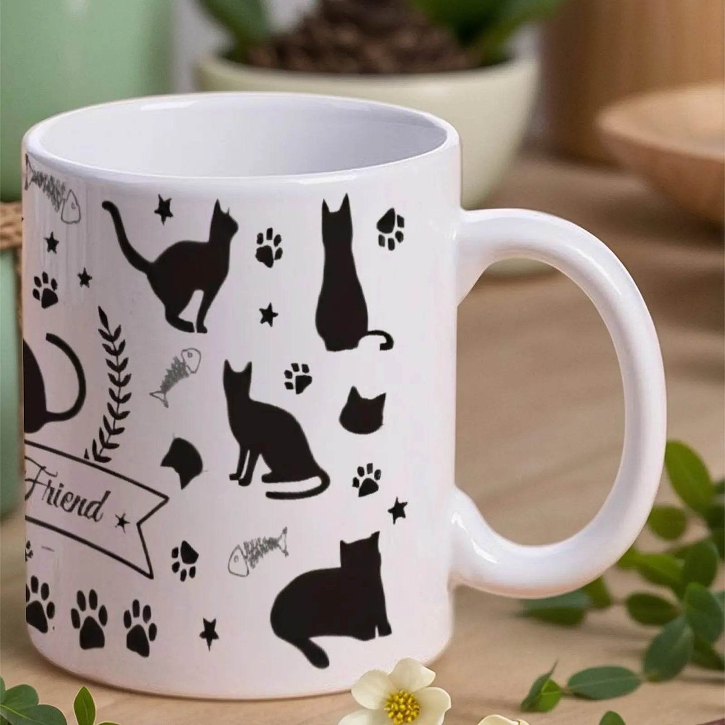 Image Of Cats And Paw Prints Coffee Mug, 330ml Teacup - Loft&Timber
